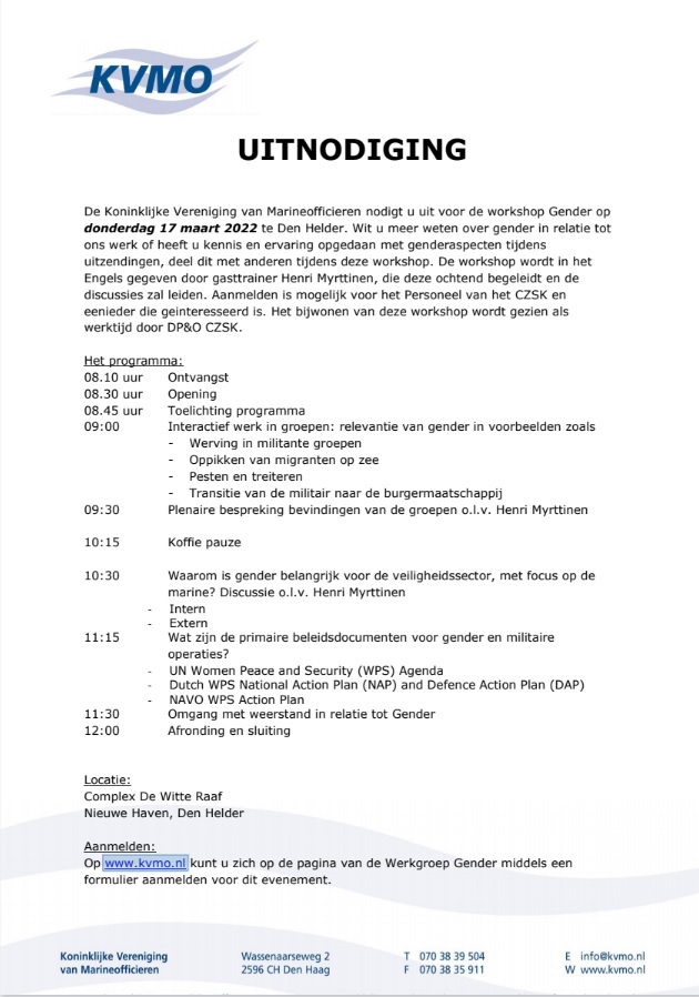Uitnodiging wg gender